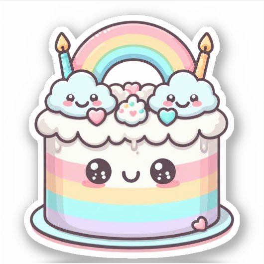 Leuke schattige Kawaii verjaardagstaart Sticker (Voorkant)