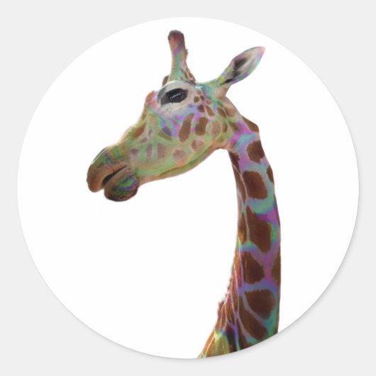 Leuke schattige kleurrijke Giraffe Ronde Sticker (Voorkant)