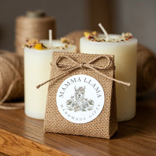 Leuke Schattige Llama Waterverf Schets Bloemen Ronde Sticker