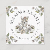 Leuke Schattige Llama Waterverf Schets Bloemen Vierkante Visitekaartje (Voorkant)