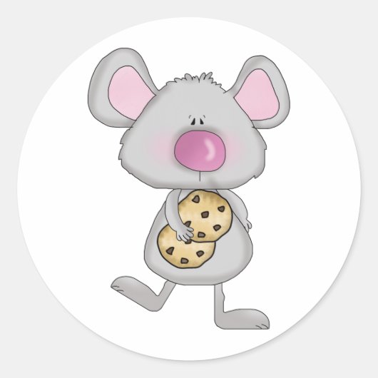 Leuke schattige muis met chocoladekoekjes ronde sticker (Voorkant)