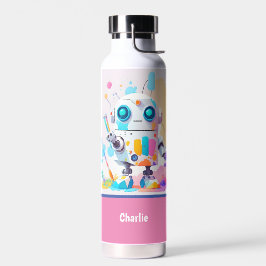 Leuke Schattige Rommelige Robot Schilderij Spatten Waterfles