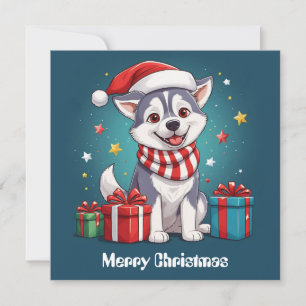 Leuke Schattige Siberische Husky Kerstman Kersthon Feestdagenkaart