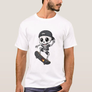 Leuke Schattige Skelet Skater Rijdt Skateboard T-shirt