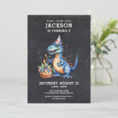 Leuke Schattigee Dinosaur Chalkboard Kids Verjaard Kaart (Staand voorkant)