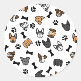 Leuke Schattigee Hondenrassen met Botten en Paw Pr Ronde Sticker