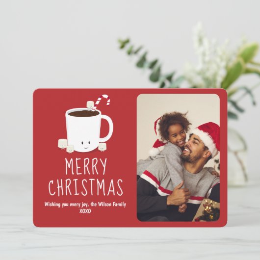 Leuke Schattigee Hot Chocolate Foto Kerstmis Feestdagenkaart (Staand voorkant)