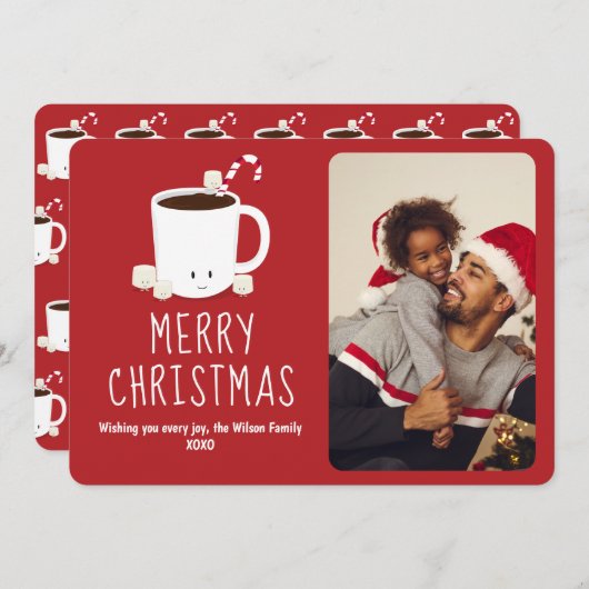 Leuke Schattigee Hot Chocolate Foto Kerstmis Feestdagenkaart (Voorkant / Achterkant)