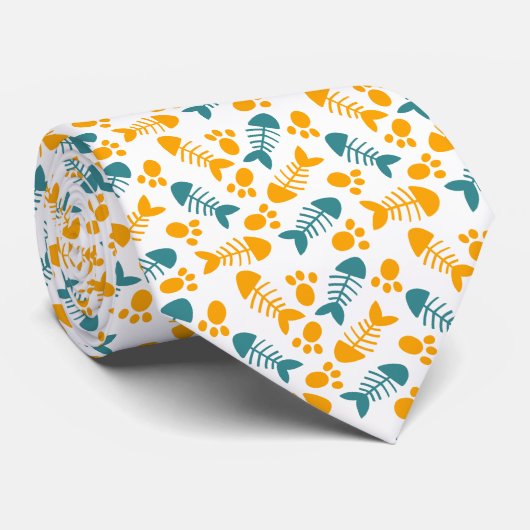 Leuke, Schattigee kattenpoot en visbotpatroon Stropdas (Opgerold)