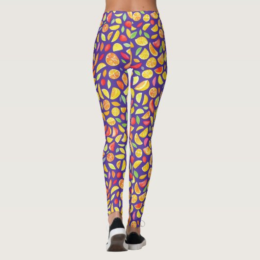 Leuke Schattigee kleurrijke fruitschijfjes Paarse  Leggings (Achterkant)