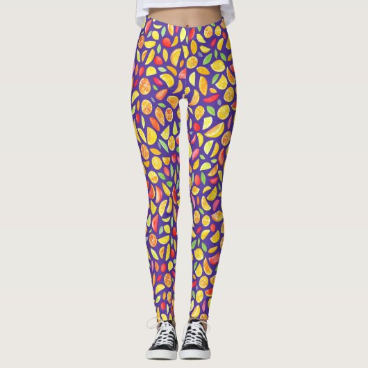 Leuke Schattigee kleurrijke fruitschijfjes Paarse  Leggings (Voorkant)