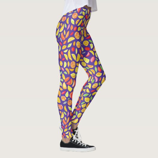 Leuke Schattigee kleurrijke fruitschijfjes Paarse  Leggings (Rechts)