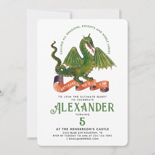 Leuke Schattigee Middeleeuwse Groene Dragon Knight Kaart (Voorkant)