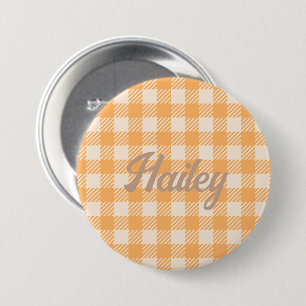 Leuke Schattigee oranje gingham preppy plaid gecon Ronde Button 7,6 Cm