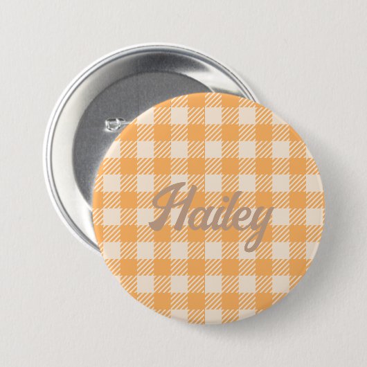 Leuke Schattigee oranje gingham preppy plaid gecon Ronde Button 7,6 Cm (Voorkant /achterkant)