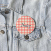 Leuke Schattigee perzik roze gingham preppy plaid  Ronde Button 7,6 Cm (In situ)