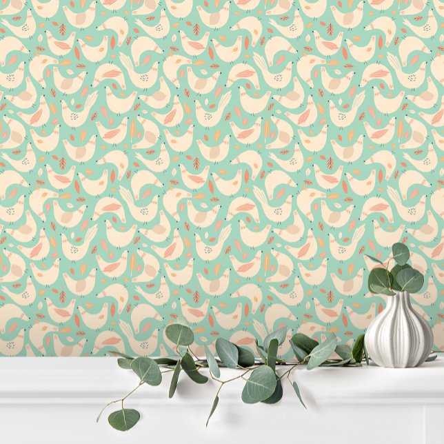 Leuke Schattigee Roze Groene Boerderij Kip Behang (Creator heeft geüpload)