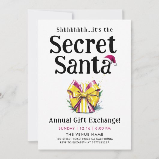 Leuke Schattigee Secret Santa Kleurrijke Gift Bow  Kaart (Voorkant)