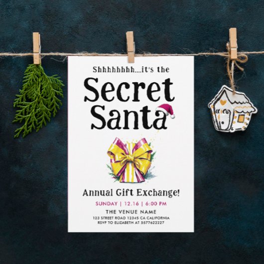 Leuke Schattigee Secret Santa Kleurrijke Gift Bow  Kaart