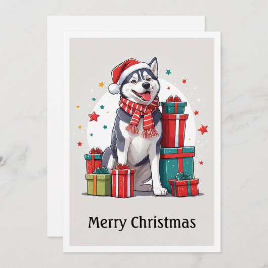 Leuke Schattigee Siberische Husky Kerstman Kerstho Feestdagenkaart (Voorkant / Achterkant)
