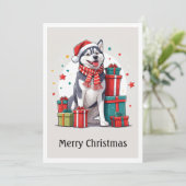 Leuke Schattigee Siberische Husky Kerstman Kerstho Feestdagenkaart (Staand voorkant)