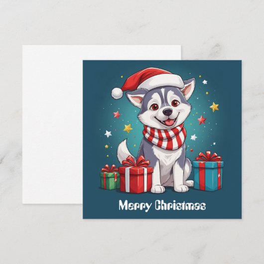 Leuke Schattigee Siberische Husky Kerstman Kerstho Feestdagenkaart (Voorkant / Achterkant)