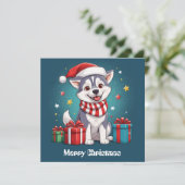 Leuke Schattigee Siberische Husky Kerstman Kerstho Feestdagenkaart (Staand voorkant)