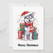 Leuke Schattigee Siberische Husky Kerstman Kerstho Feestdagenkaart (Voorkant)