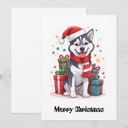 Leuke Schattigee Siberische Husky Kerstman Kerstho Feestdagenkaart (Voorkant / Achterkant)