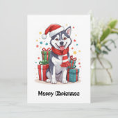 Leuke Schattigee Siberische Husky Kerstman Kerstho Feestdagenkaart (Staand voorkant)