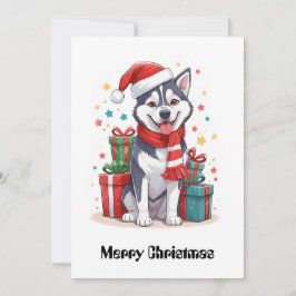 Leuke Schattigee Siberische Husky Kerstman Kerstho Feestdagenkaart
