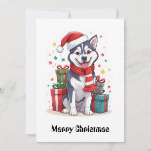 Leuke Schattigee Siberische Husky Kerstman Kerstho Feestdagenkaart