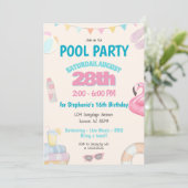 Leuke Schattigee Summer Pool Verjaardagsfeestje Ui Kaart (Staand voorkant)