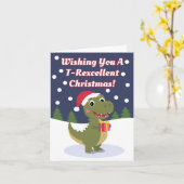 Leuke Schattigee T-rex kerst Wenskaart Kaart (Gele Bloem)