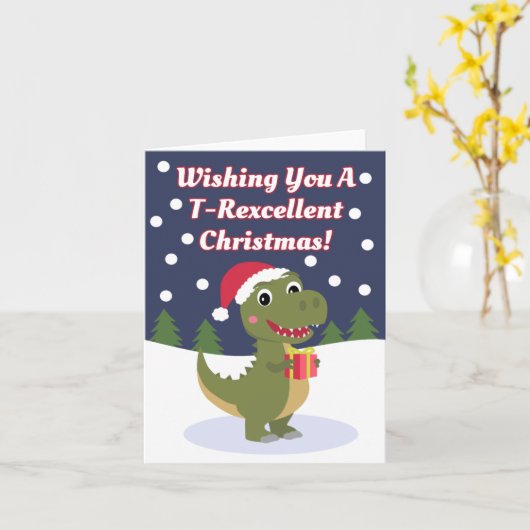 Leuke Schattigee T-rex kerst Wenskaart Kaart (Gele Bloem)