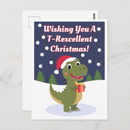 Leuke Schattigee T-rex Kerstgroet Post Kaart (Voorkant / Achterkant)