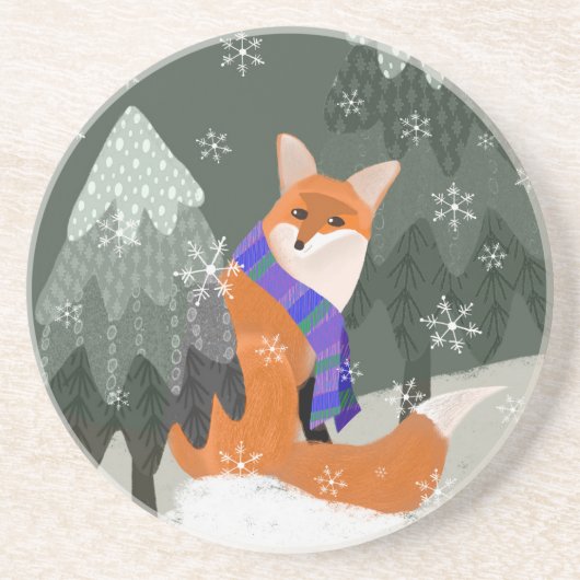 Leuke Schattigee Winter Fox Onderzetter (Voorkant)