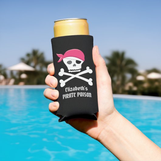 Leuke schedel Crossbones Roze Pirate Poison Custom Seltzer Blikjeskoeler (Insitu Zwembad)
