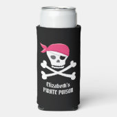 Leuke schedel Crossbones Roze Pirate Poison Custom Seltzer Blikjeskoeler (Seltzer Voorkant)