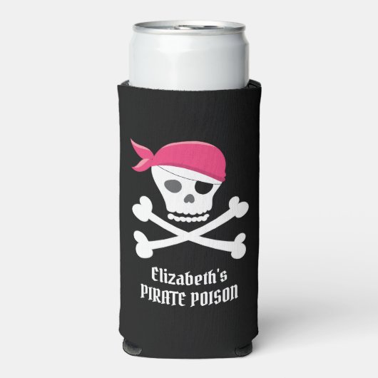Leuke schedel Crossbones Roze Pirate Poison Custom Seltzer Blikjeskoeler (Seltzer Voorkant)