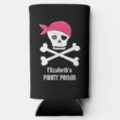 Leuke schedel Crossbones Roze Pirate Poison Custom Seltzer Blikjeskoeler (Achterkant)