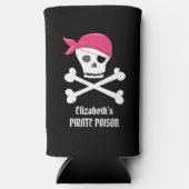 Leuke schedel Crossbones Roze Pirate Poison Custom Seltzer Blikjeskoeler (Voorkant)