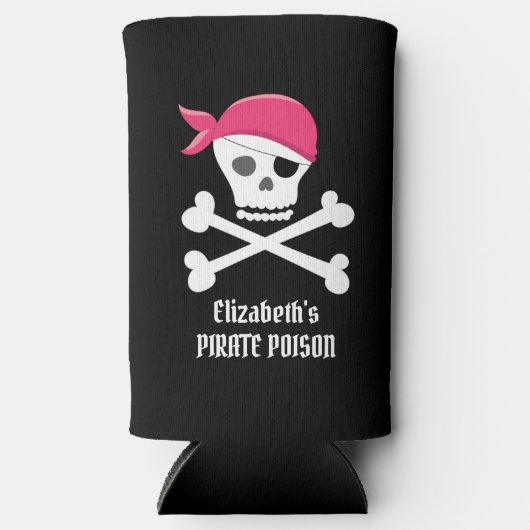 Leuke schedel Crossbones Roze Pirate Poison Custom Seltzer Blikjeskoeler (Voorkant)