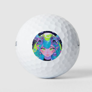 Leuke schedel en hoorns Punk Rock Anime Meisje Golfballen