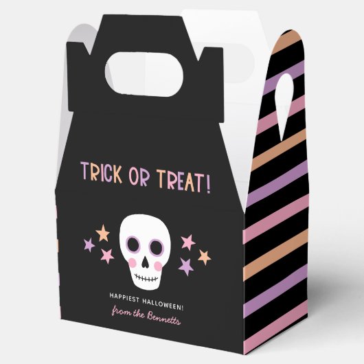 Leuke schedel pastel strepen Halloween Trick Treat Bedankdoosjes (Geopend)