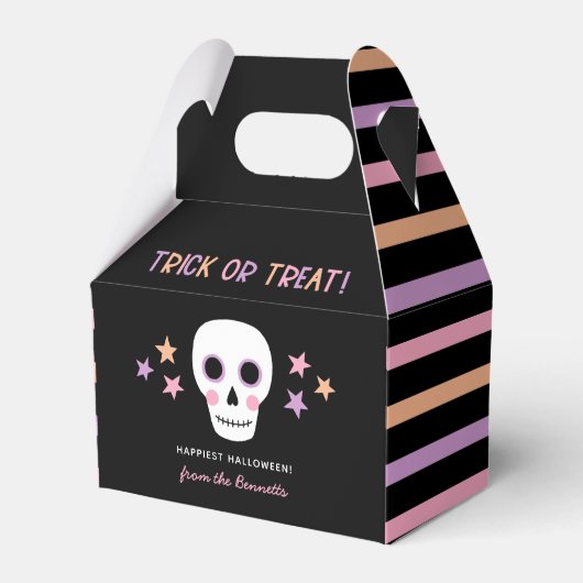 Leuke schedel pastel strepen Halloween Trick Treat Bedankdoosjes (Voorkant Zijde)