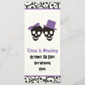 Leuke schedels Halloween paarse bruiloft menukaart (Voorkant)