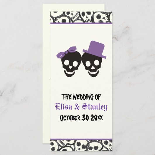 Leuke schedels Halloween paarse bruiloft programma Programmakaart (Voorkant / Achterkant)