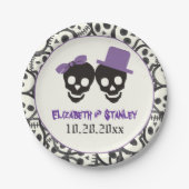 Leuke schedels Halloween paarse en zwarte bruiloft Papieren Bordje (Voorkant)