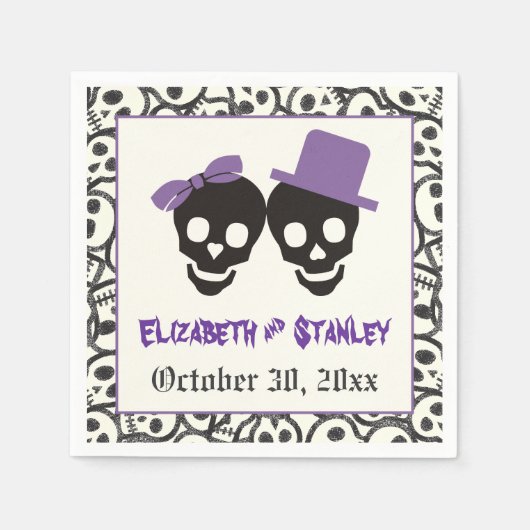 Leuke schedels Halloween paarse en zwarte bruiloft Servet (Voorkant)